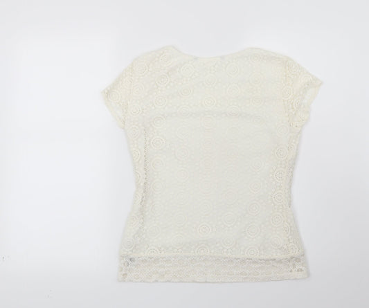 Womens UK Size 8 Preworn Beige Basic T-Shirt