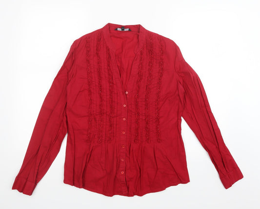 Womens UK Size 12 Debenhams Red Basic Button-Up