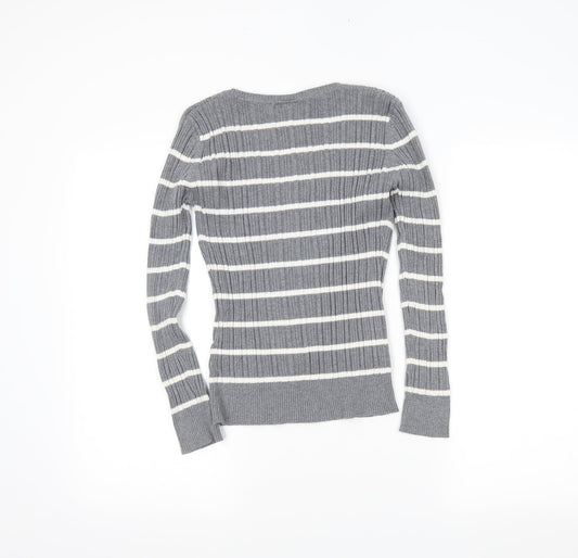 Yessica Womens Grey Striped Tunic Jumper Size L