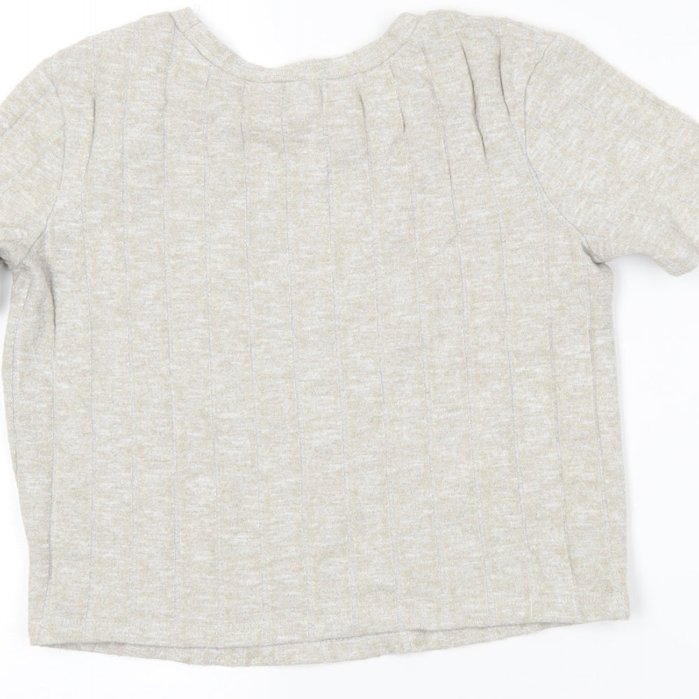Womens UK Size S Zara Beige Cropped Polo