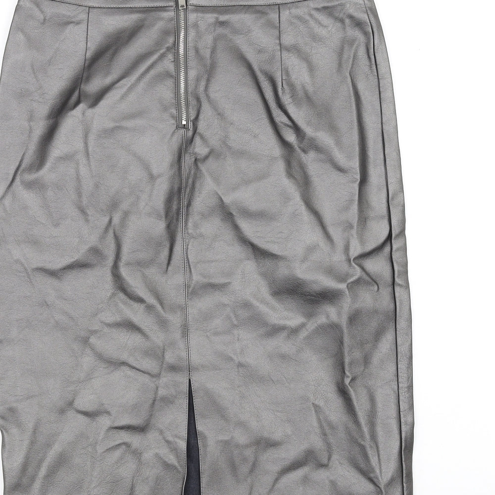 New Look Womens Silver Straight & Pencil Skirt Size 10 - metallic