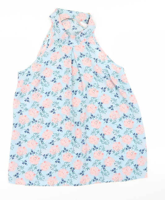 Tu Womens Blue Floral Basic Tank Size 10