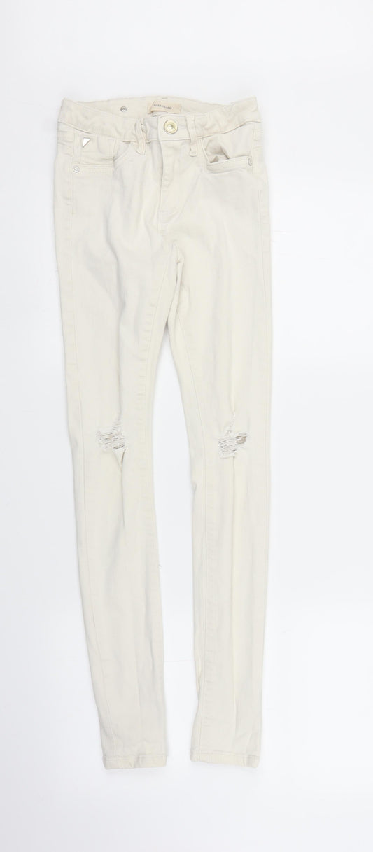 Womens UK Size 6 River Island Regular Fit Skinny White Jeans