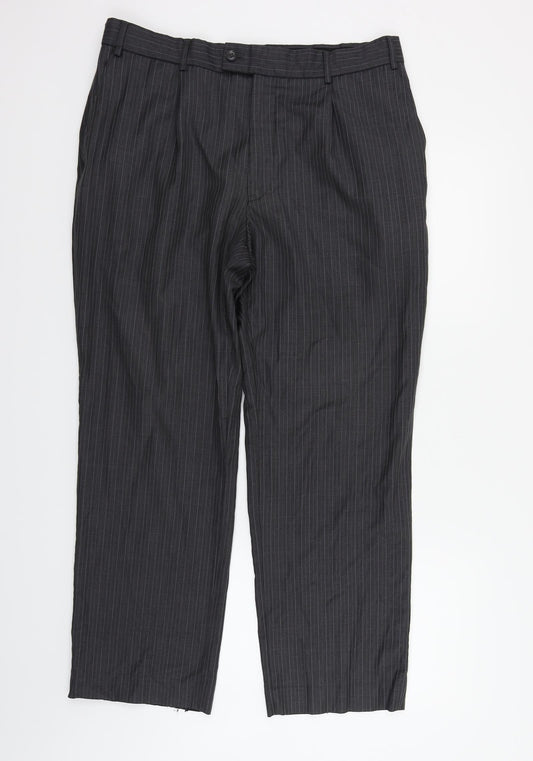 Dorothy Perkins Mens Grey Striped Trousers Size 36 in L27 in