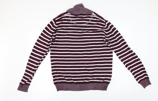 Brave Soul Mens White Striped Pullover Jumper Size L