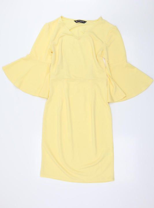 Additional front view of Collection London women’s yellow jersey a-line, size UK 8