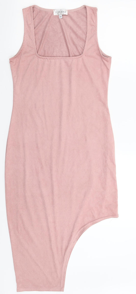 Additional front view of In the Style women’s pink bodycon, size UK 10