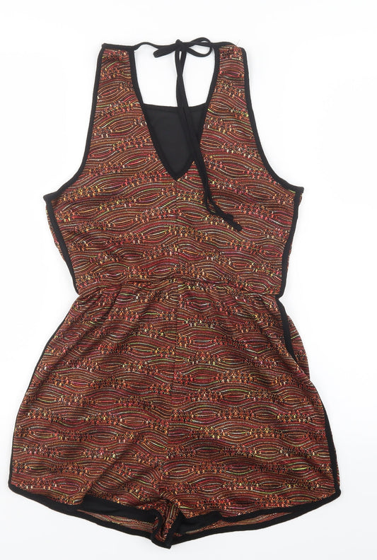 New Look Womens Gold Striped  Playsuit One-Piece Size 8