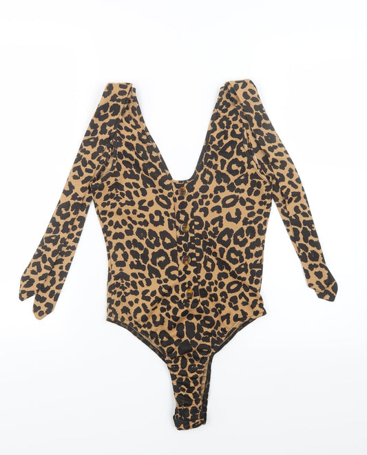 PRETTYLITTLETHING Womens Black Animal Print Leotard One-Piece Size 10