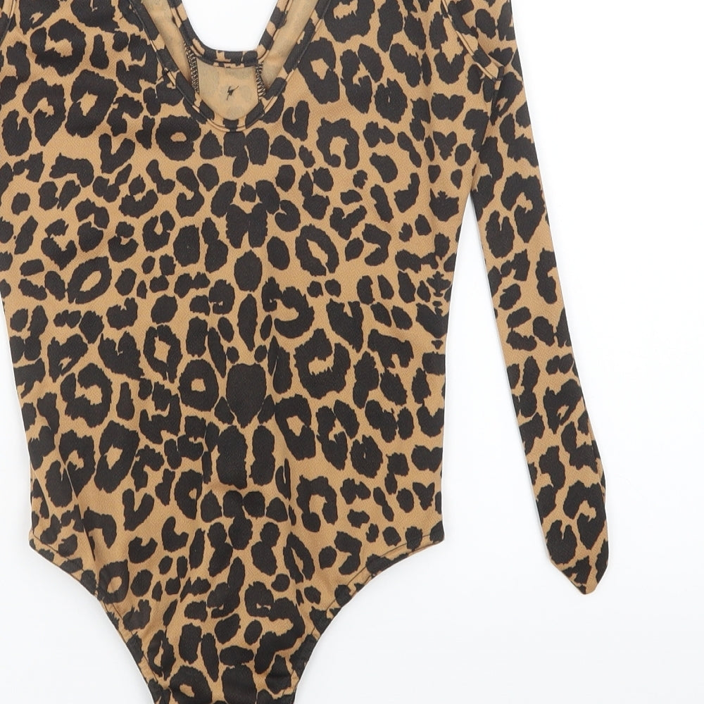 Pretty Little Thing Womens Black Animal Print Leotard One-Piece Size 10