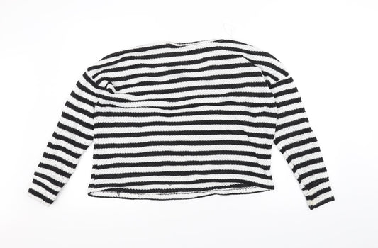 Primark Womens White Striped Knit Pullover Jumper Size M