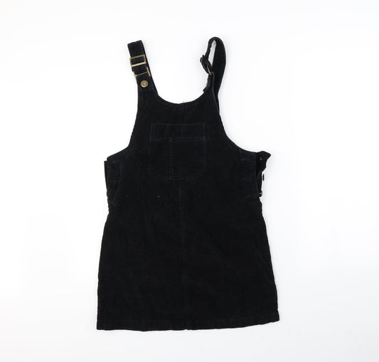 Additional front view of Denim & Co. women’s black pinafore/dungaree dress, size UK 6