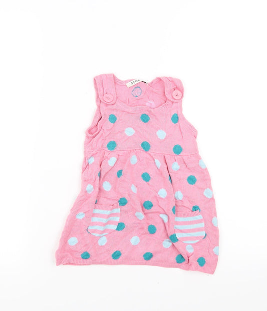 George Girls Pink Polka Dot Knit Jumper Dress Size 18-24 Months