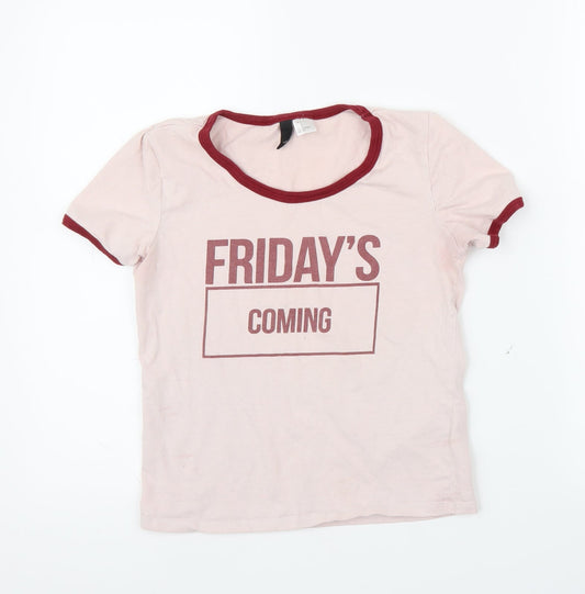 Womens UK Size S H&M Pink Ringer T-Shirt
