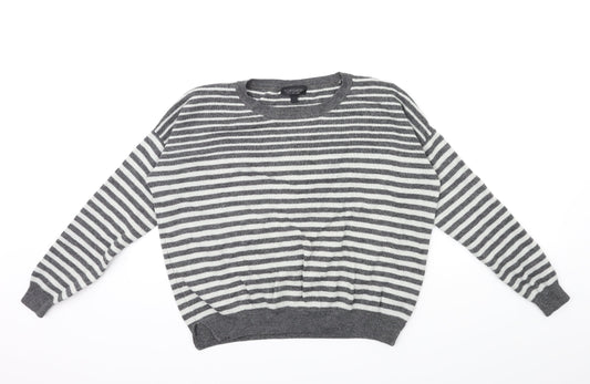 Topshop Womens Grey Striped Knit Pullover Jumper Size 8
