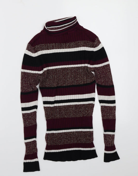 Brave Soul Womens Purple Striped Pullover Jumper Size S
