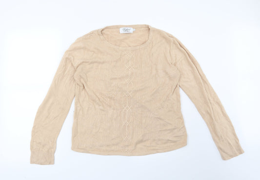 Reflect Womens Beige Geometric Pullover Jumper Size L