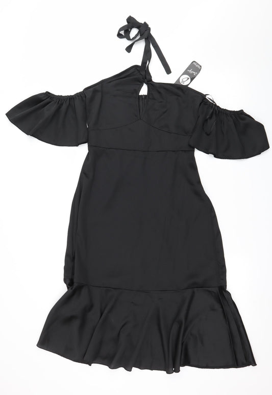 Boohoo Womens Black Satin Bodycon Size 8