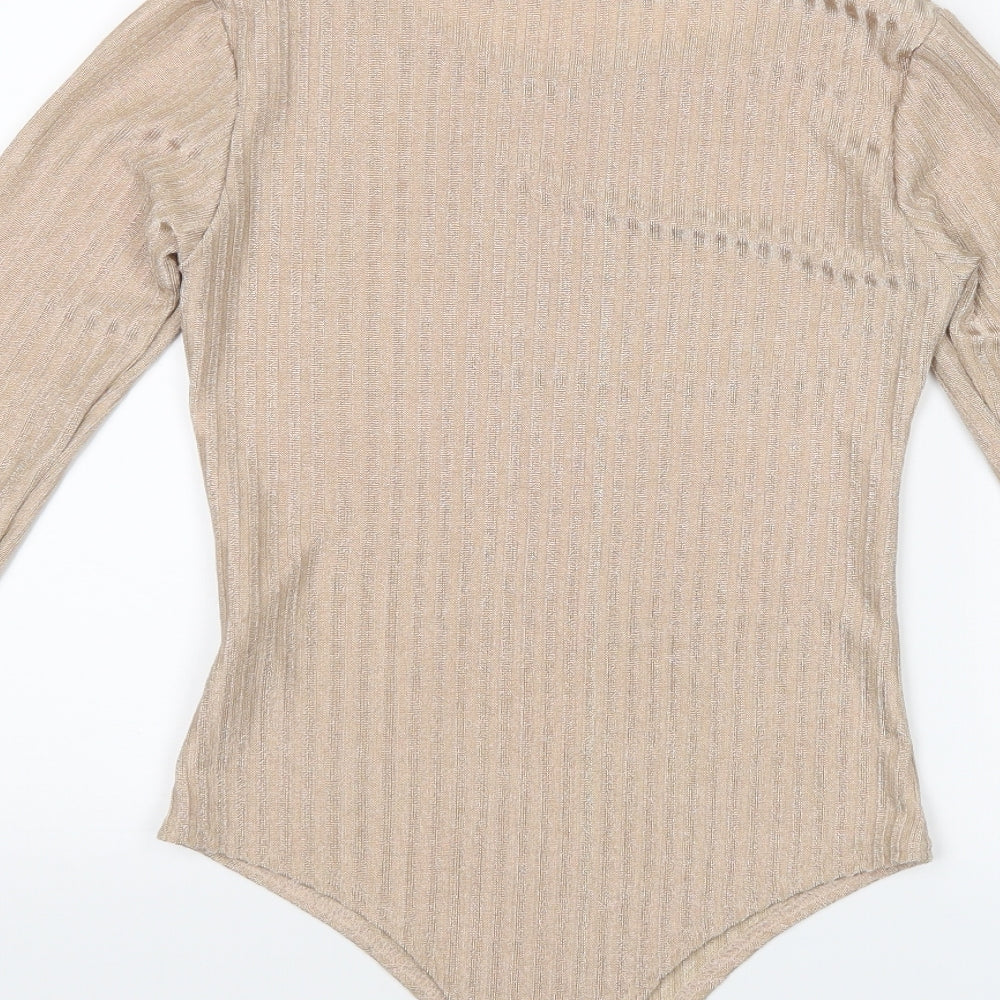 Pretty Little Thing Womens Beige Bodysuit One-Piece Size 12