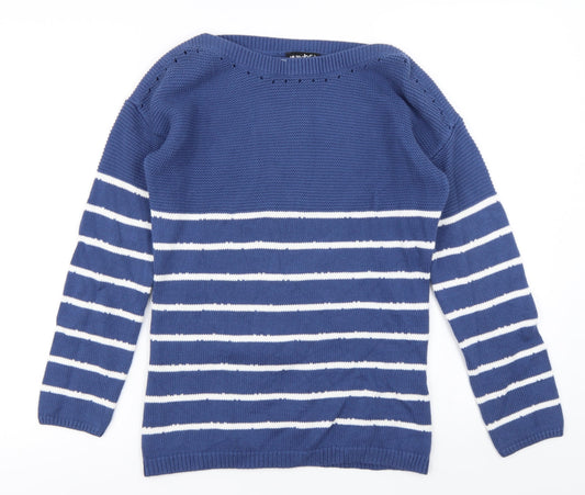 Marble Womens Blue Striped Knit Pullover Jumper Size XS