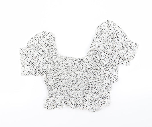 SheIn Womens White Polka Dot Basic T-Shirt Size S - crop