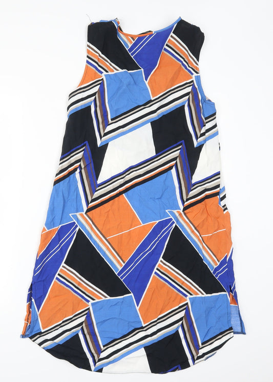 Dorothy Perkins Womens Multicoloured Geometric Tank Dress Size 12 - Blue and Orange