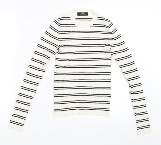 Bershka Womens Ivory Striped Pullover Jumper Size S