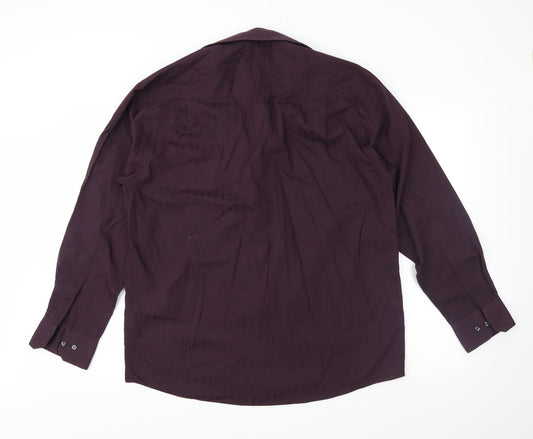 Mens UK Size 15.5 BHS Purple Button-Up Long Sleeve Casual Shirt