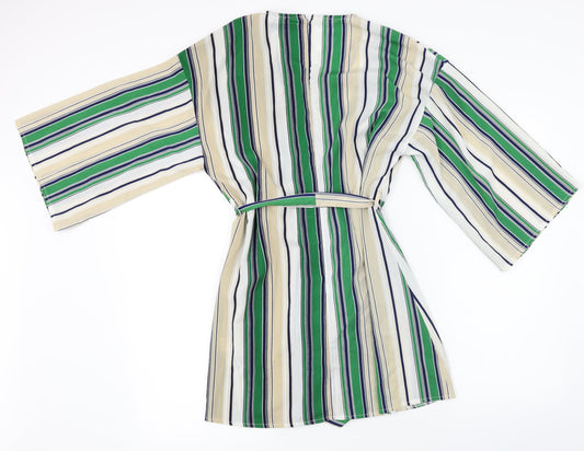 Boohoo Womens Ivory Striped Basic Blouse Size 8