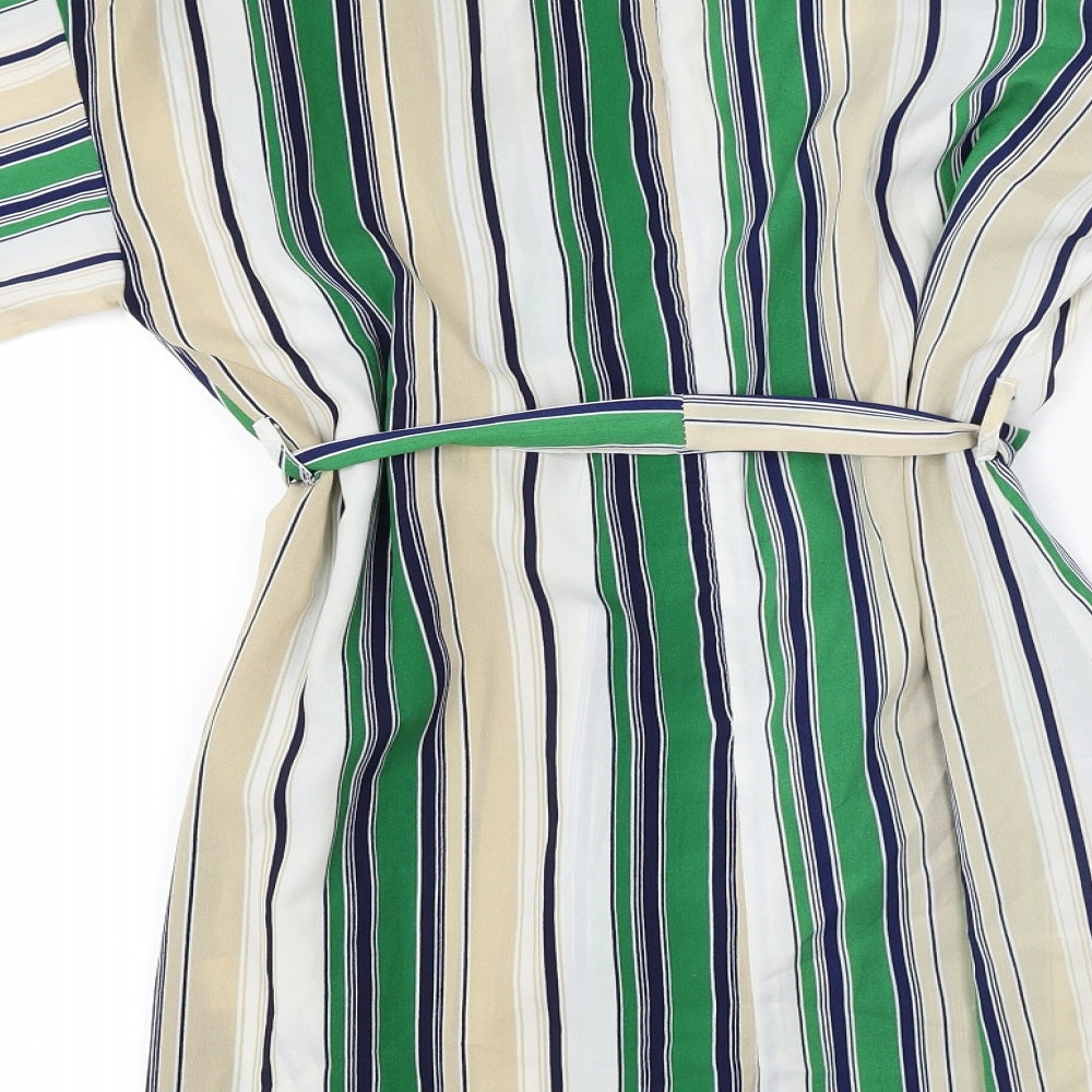 Boohoo Womens Ivory Striped Basic Blouse Size 8