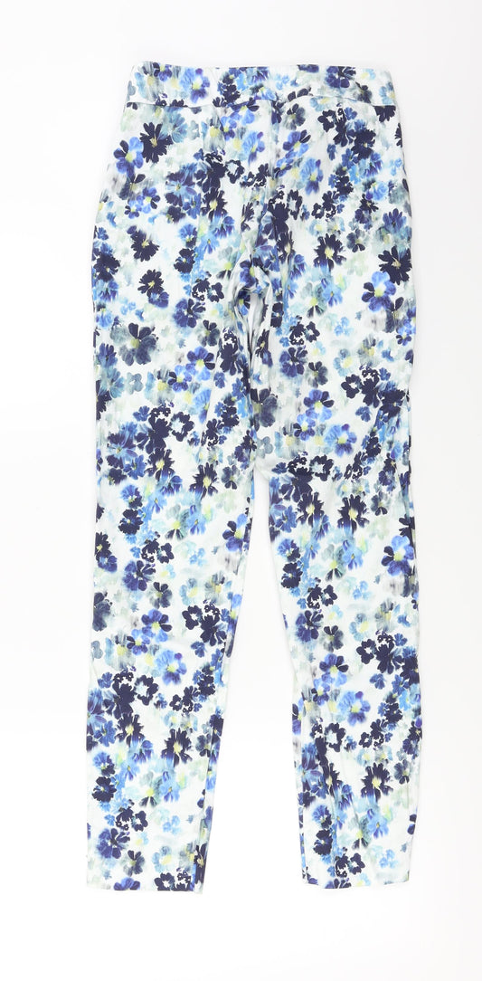 Warehouse Womens Blue Floral Trousers Size 6 L24 in