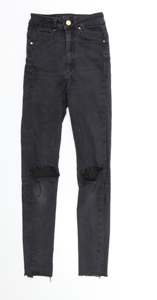 Womens UK Size XS Never Denim Regular Fit Skinny Black Jeans
