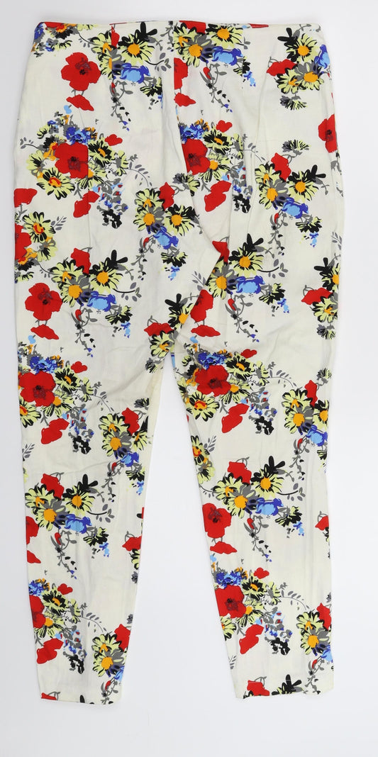 Paraphrase Womens White Floral Trousers Size 8 L25 in
