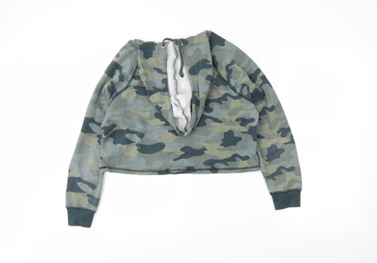 H&M Womens Green Camouflage Pullover Hoodie Size S