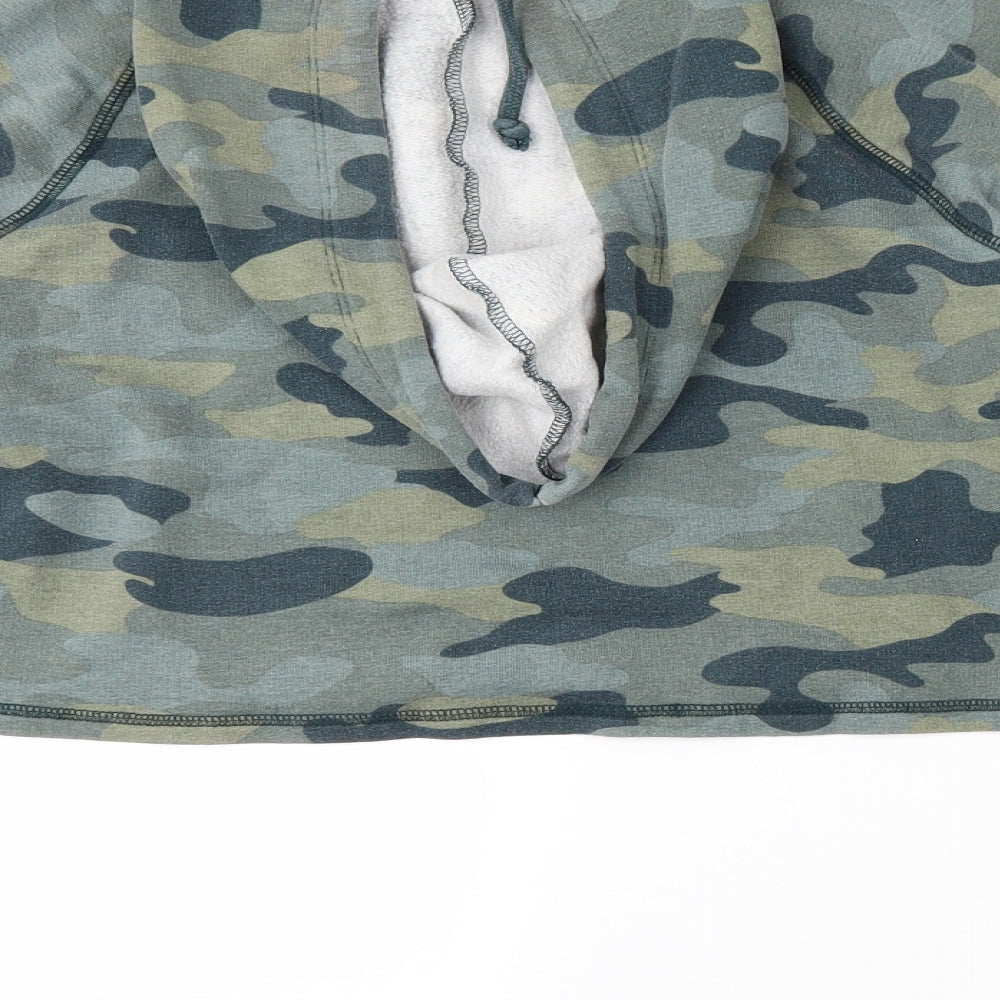 H&M Womens Green Camouflage Pullover Hoodie Size S