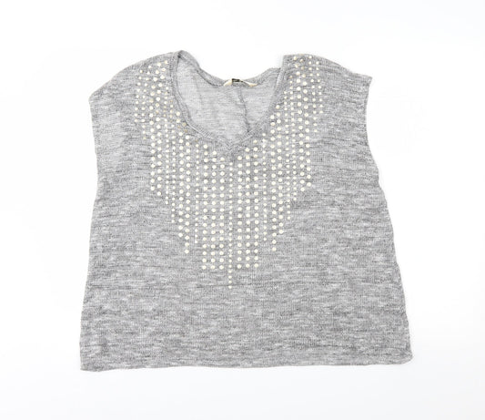 Womens UK Size 10 Miss Selfridge Grey Basic T-Shirt