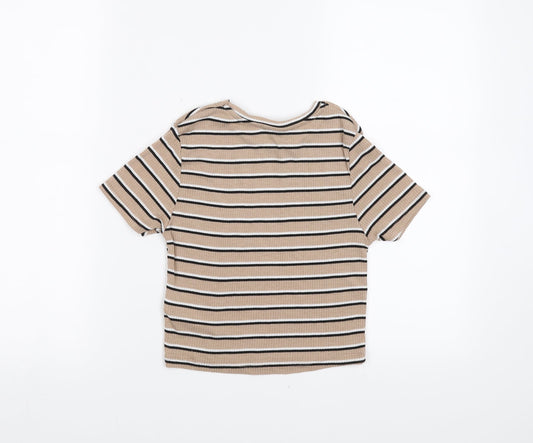 Primark Womens Beige Striped Cropped T-Shirt Size XS