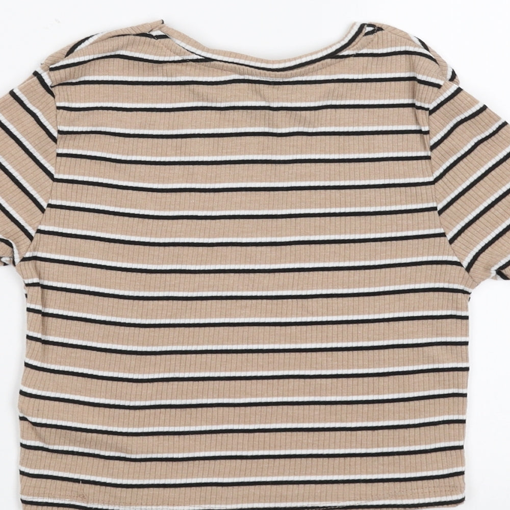 Primark Womens Beige Striped Cropped T-Shirt Size XS