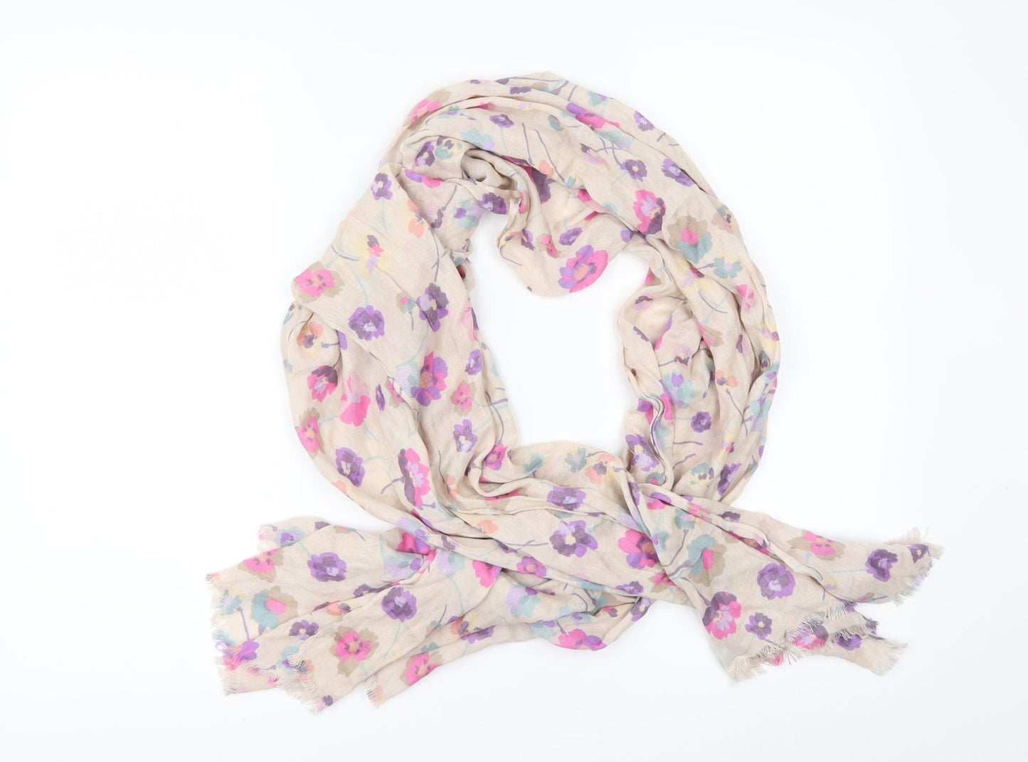 Preworn Womens Beige Floral Scarf