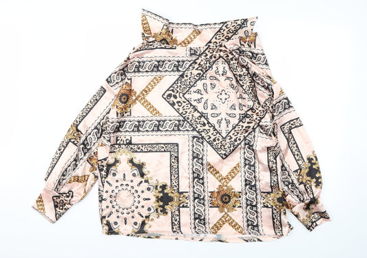 Boohoo Womens Pink Argyle/Diamond Basic Blouse Size 10