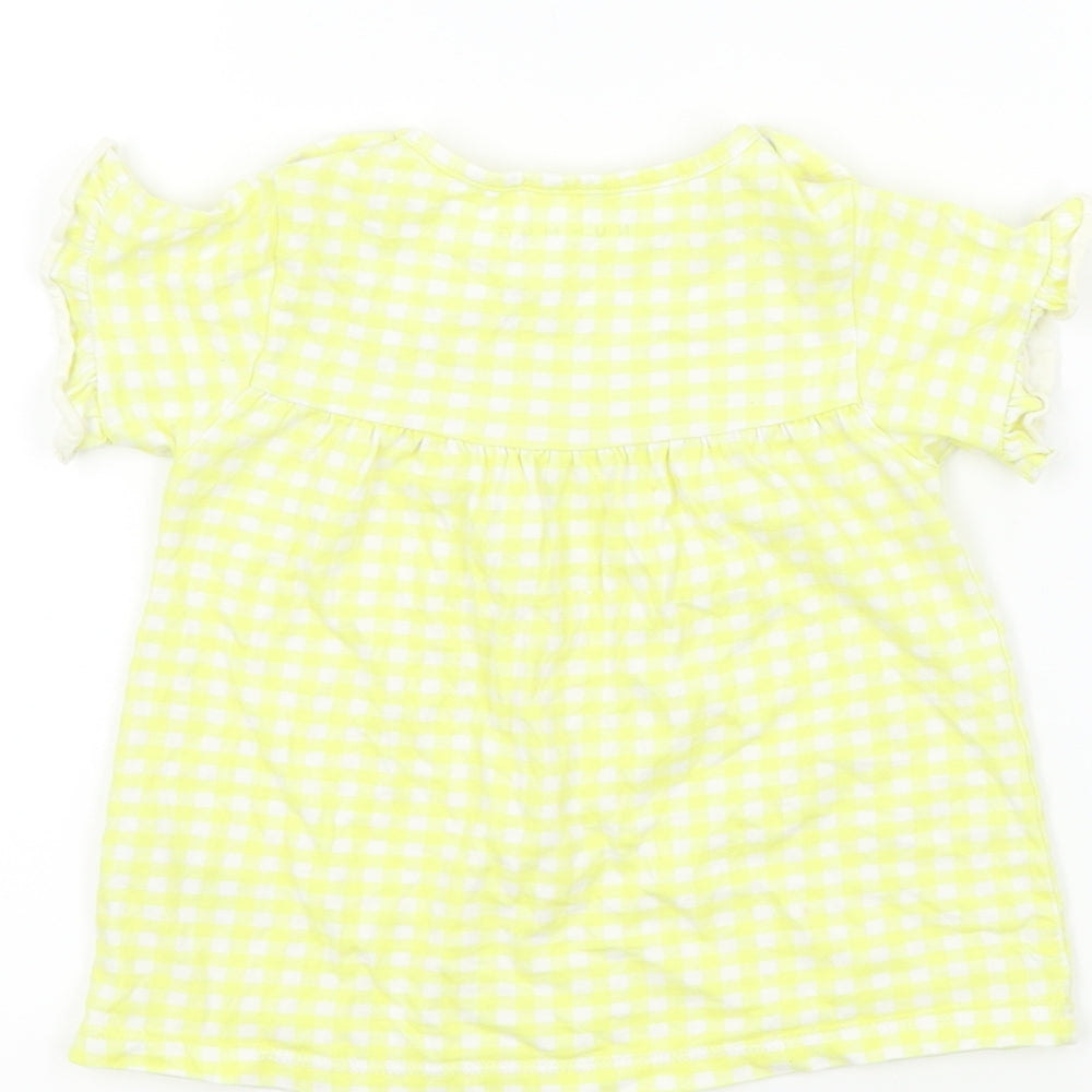Nutmeg Girls Yellow Check Basic T-Shirt Size 18-24 Months - Frill Sleeves