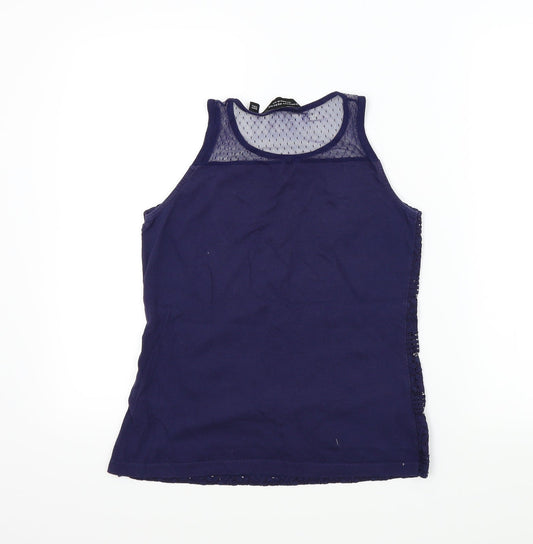 Dorothy Perkins Womens Blue Colourblock Basic T-Shirt Size 8 - lace neck