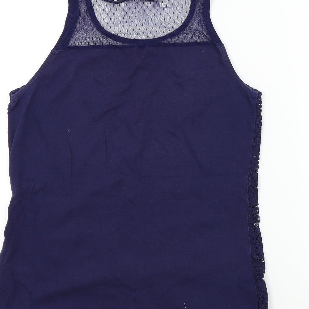 Dorothy Perkins Womens Blue Colourblock Basic T-Shirt Size 8 - lace neck