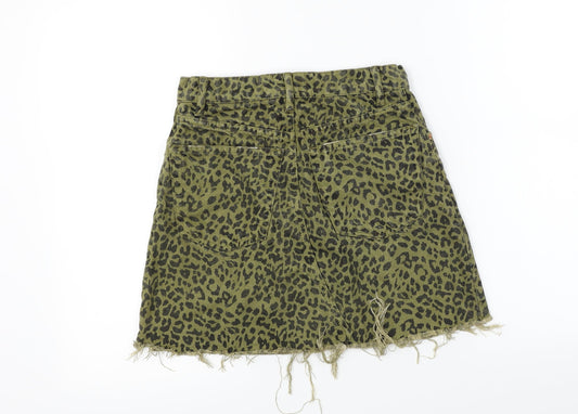 Zara Womens Green Animal Print A-Line Skirt Size XS