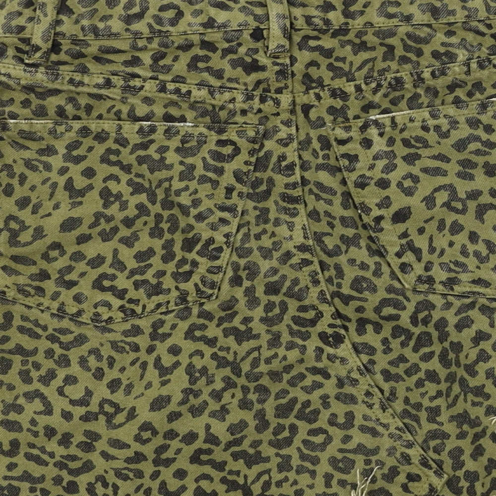Zara Womens Green Animal Print A-Line Skirt Size XS