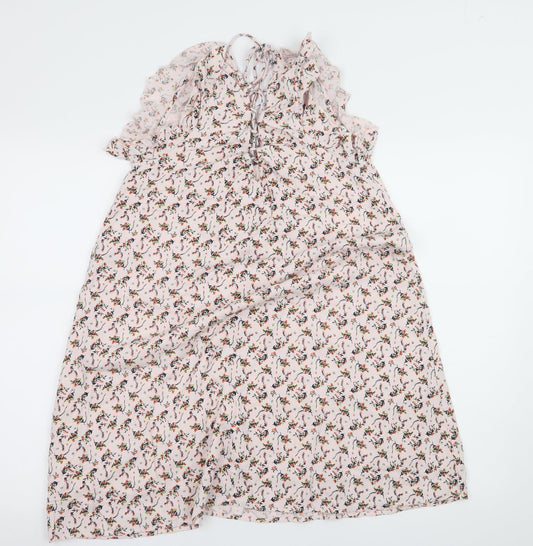 River Island Womens Pink Floral A-Line Size 8 - Lace up detail