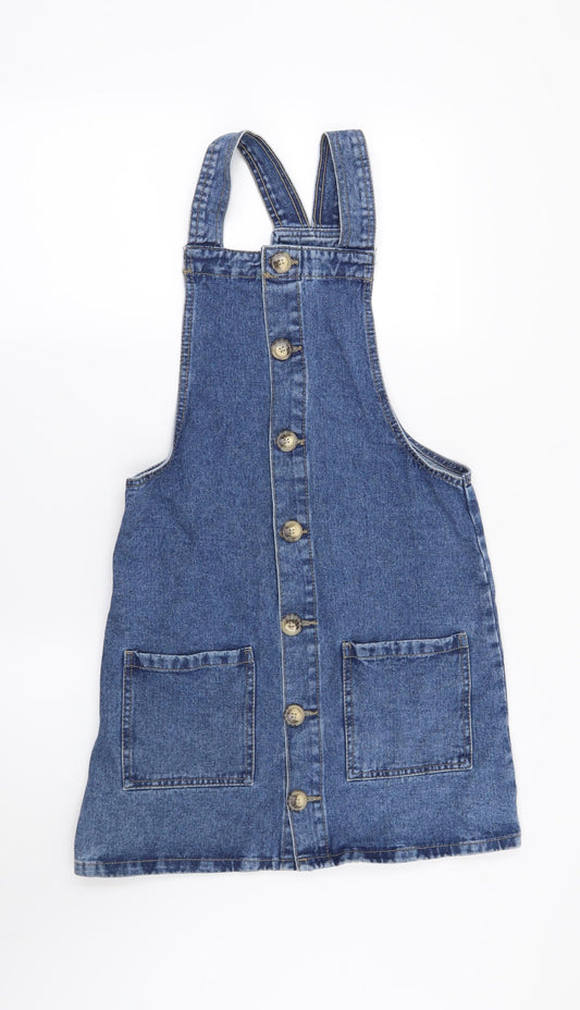 Additional front view of Denim CO women’s blue pinafore/dungaree dress, size UK 6