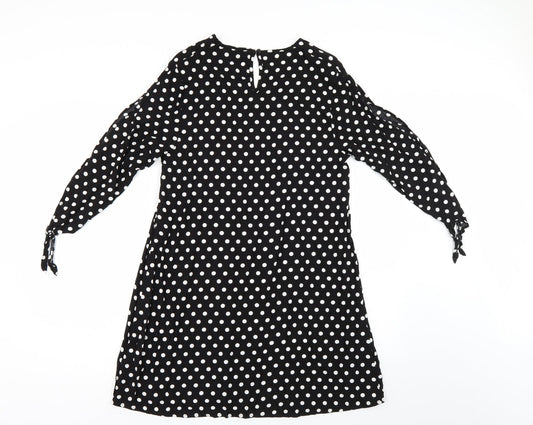 Papaya Womens Black Polka Dot T-Shirt Dress Size 12