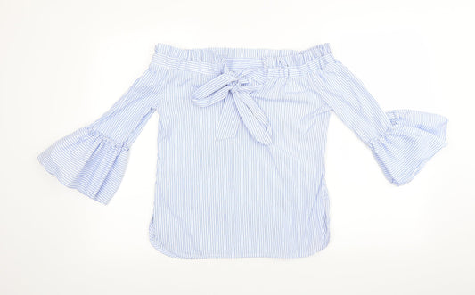 Womens UK Size 8 Papaya Blue Basic Blouse