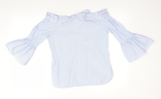 Womens UK Size 8 Papaya Blue Basic Blouse